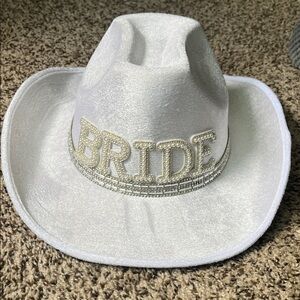 White Bride Cowboy Hat with Rhinestones & Pearl Accents
